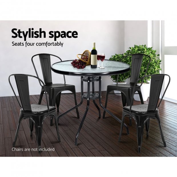 Outdoor Dining Table Bar Setting Steel Glass 70CM Image 4