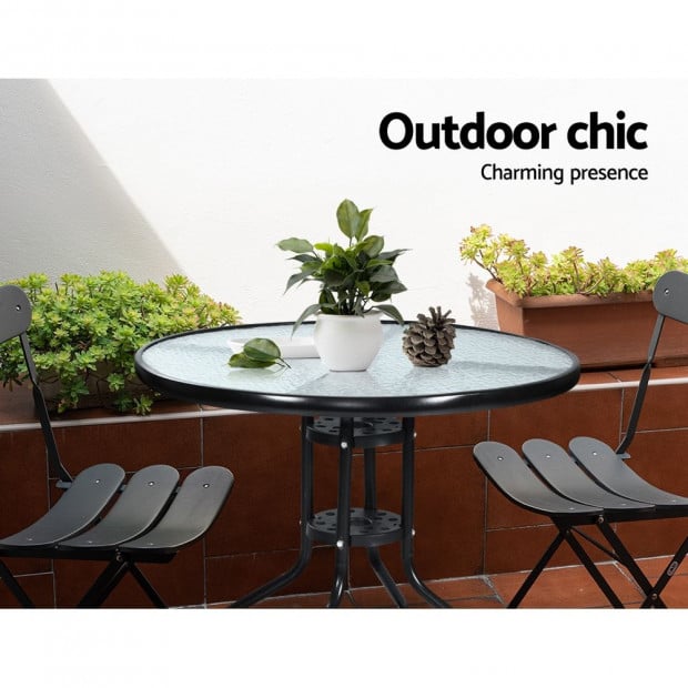 Outdoor Dining Table Bar Setting Steel Glass 70CM Image 5