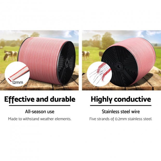 1200M Electric Fence Wire Tape Poly Stainless Steel Fencing Kit Image 5