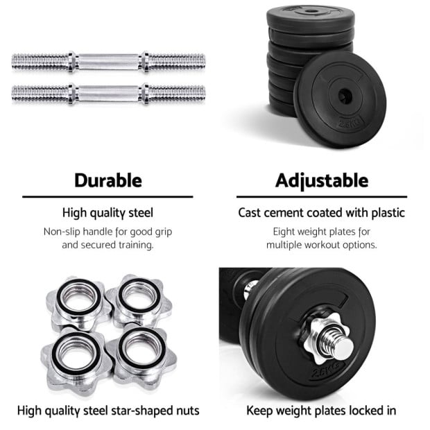 25kg Dumbbells Dumbbell Set Weight Plates Home Gym Fitness Exercise Image 5