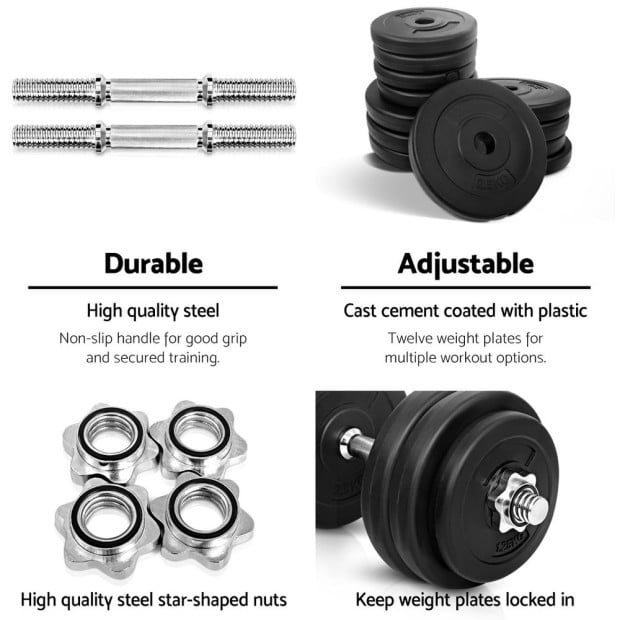 30kg Dumbbells Weight Plates Home Gym Fitness Exercise Image 5