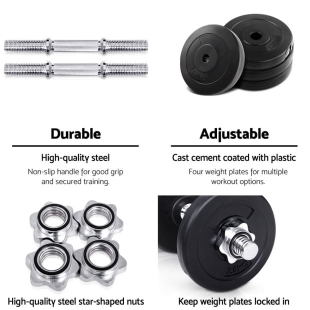 15KG Dumbbells Weight Training Plates Home Gym Fitness Exercise Image 5