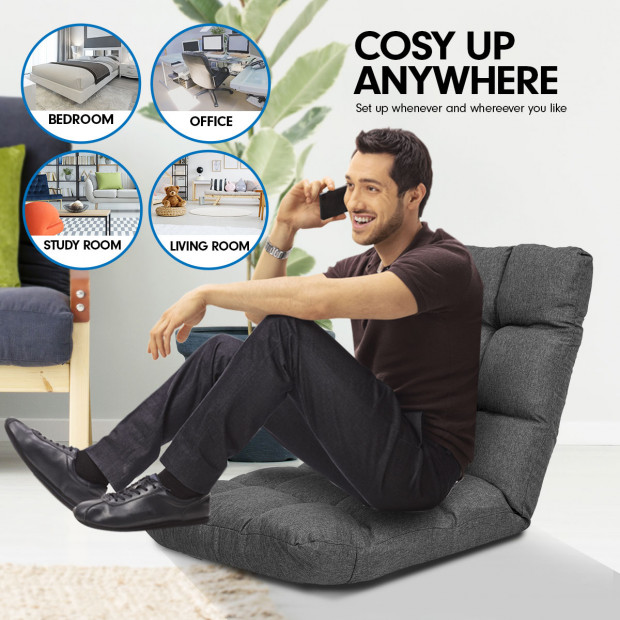 Adjustable Floor Chair Gaming Lounge Linen 99x41x12cm Dark Grey Image 6