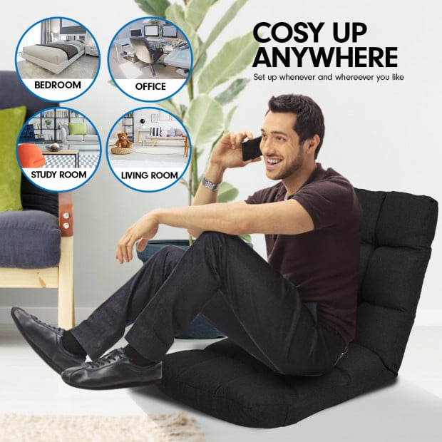 Adjustable Floor Gaming Lounge Linen Chair 100 x 50 x 12cm - Black Image 3