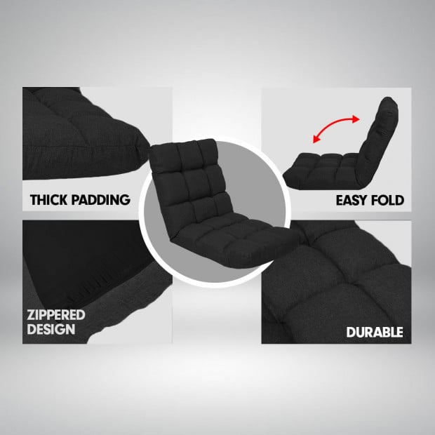 Adjustable Floor Gaming Lounge Linen Chair 100 x 50 x 12cm - Black Image 5
