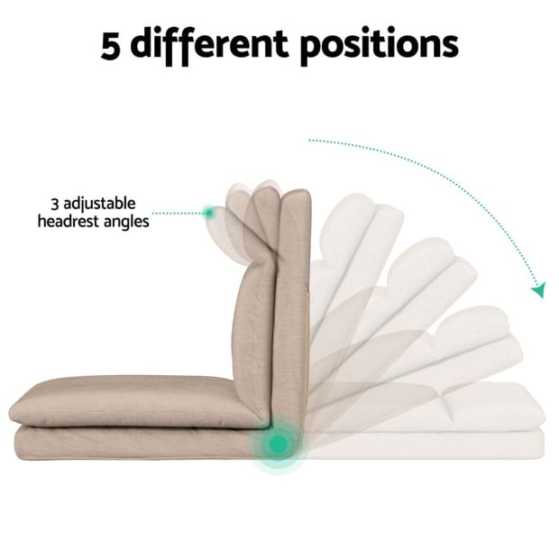 Floor Lounge Sofa Bed 1 Seater Linen Beige Image 5