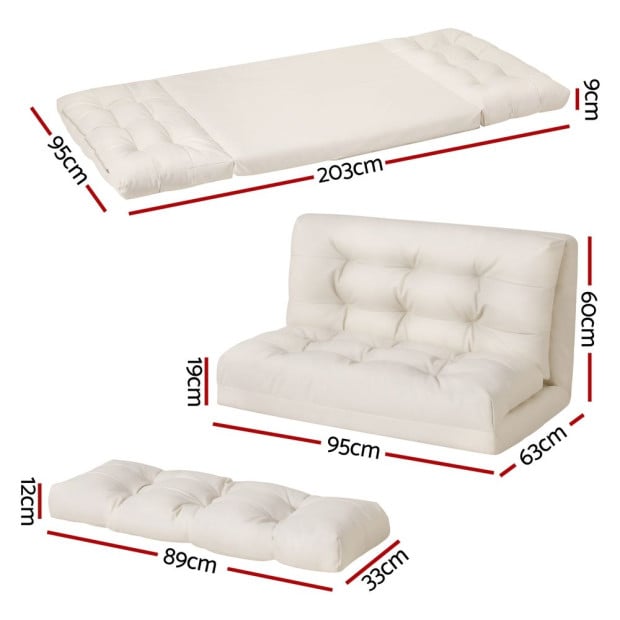 Floor Lounge Sofa Bed 2 Seater Pillow Leather White Image 2