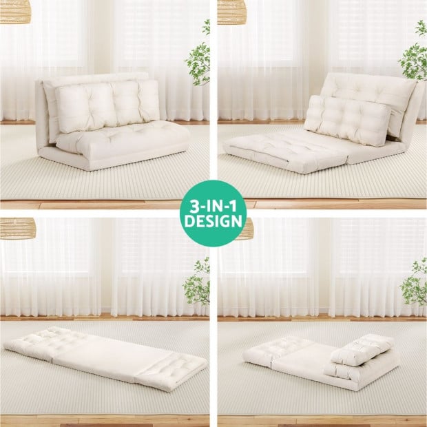Floor Lounge Sofa Bed 2 Seater Pillow Leather White Image 4