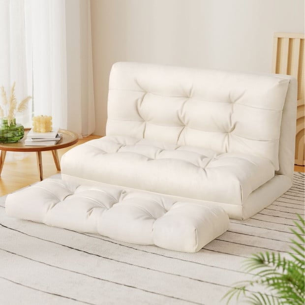 Floor Lounge Sofa Bed 2 Seater Pillow Leather White Image 7