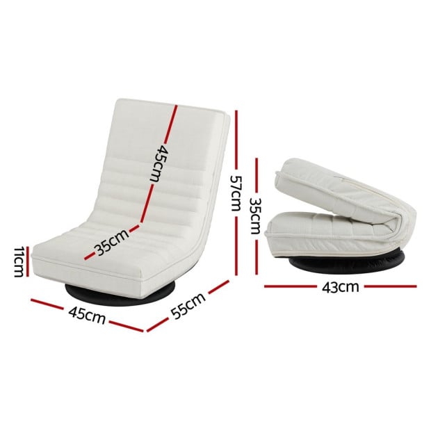 Floor Lounge Sofa Swivel Foldable Linen White Image 2