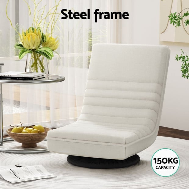 Floor Lounge Sofa Swivel Foldable Linen White Image 4