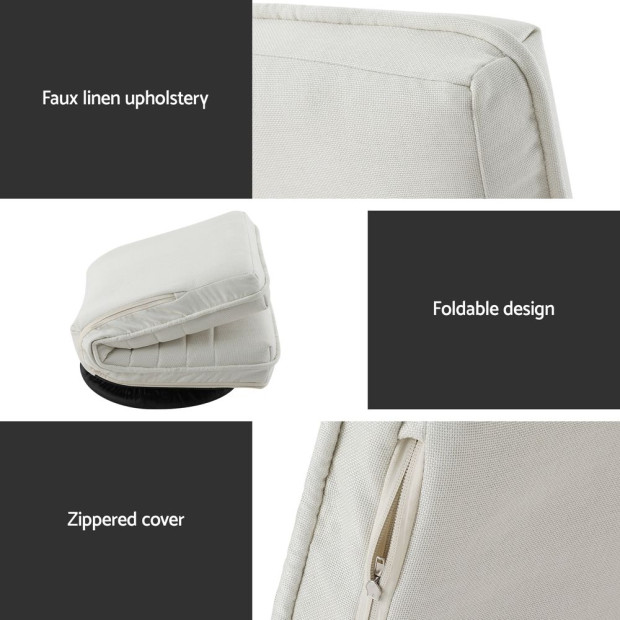 Floor Lounge Sofa Swivel Foldable Linen White Image 6
