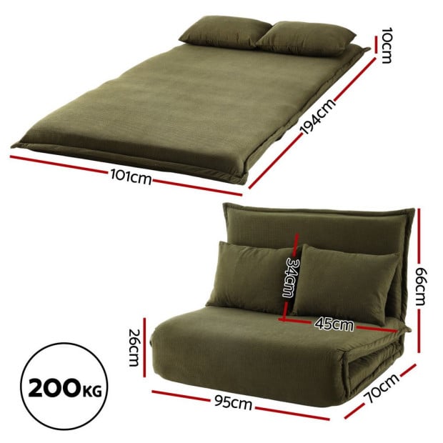 Floor Lounge Sofa Bed Foldable 2 Seater Green Image 2