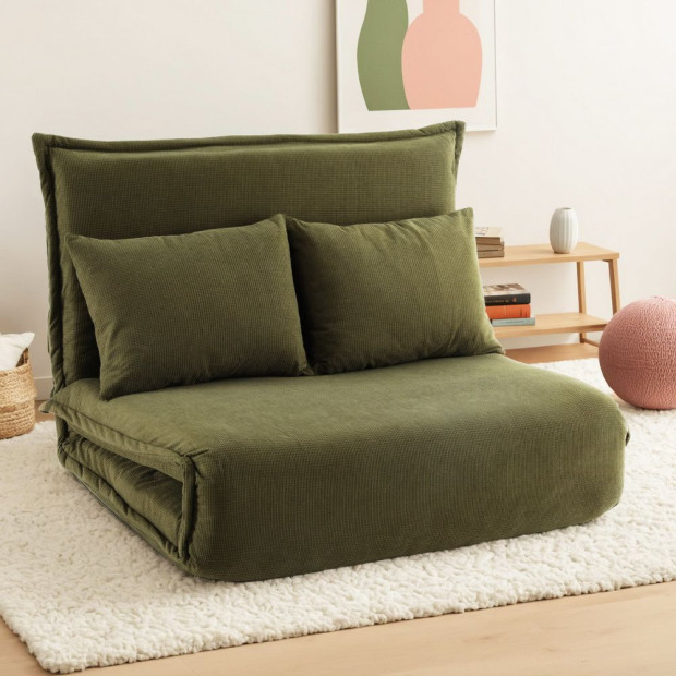 Floor Lounge Sofa Bed Foldable 2 Seater Green Image 7