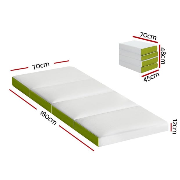 Bedding Foldable Mattress 4-fold Folding Bed Mat Camping Single Green Image 2