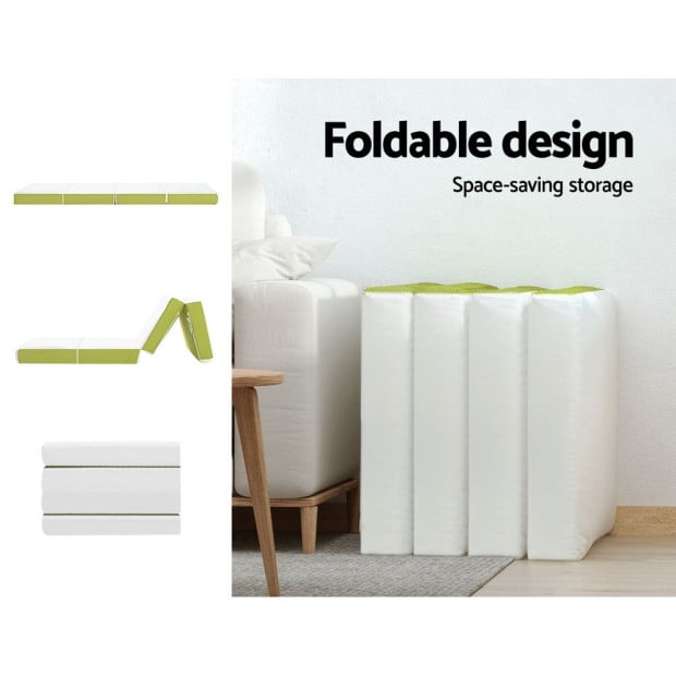 Bedding Foldable Mattress 4-fold Folding Bed Mat Camping Single Green Image 7