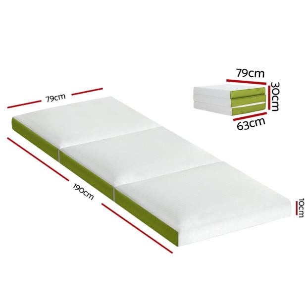 Bedding Foldable Mattress Folding Bed Mat Camping Trifold Single Green Image 2