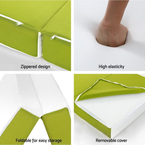 Bedding Foldable Mattress Folding Bed Mat Camping Trifold Single Green Image 5
