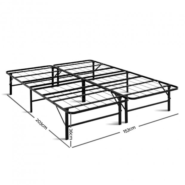 Foldable Queen Metal Bed Frame Smart - Black Image 2