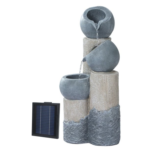 Solar Water Fountain Features Outdoor 3 Tiered Led Lights Bird Bath