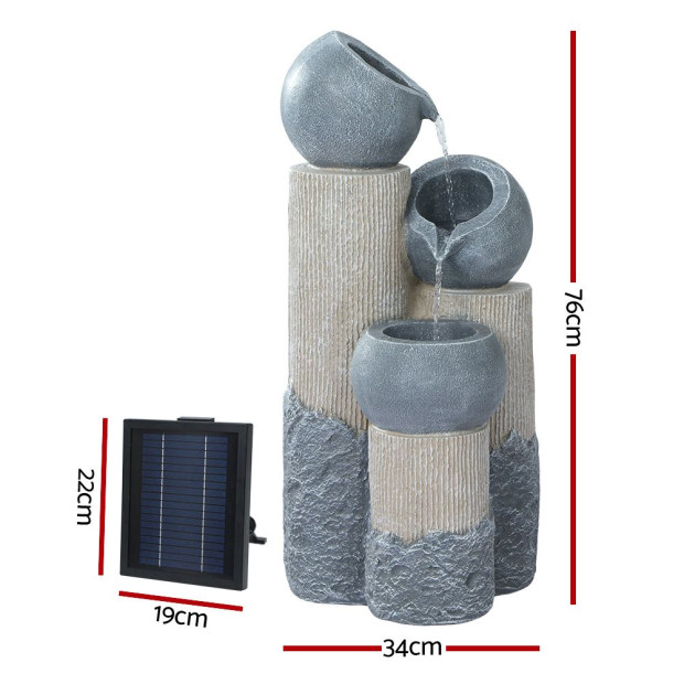 Solar Water Fountain Features Outdoor 3 Tiered Led Lights Bird Bath Image 2