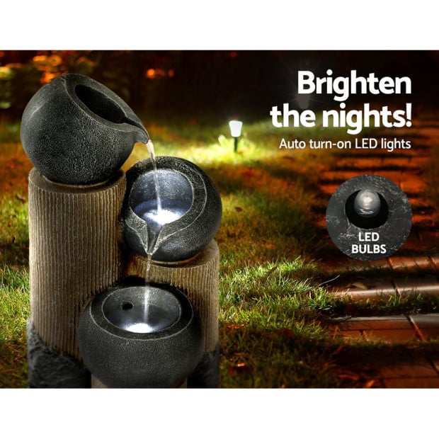 Solar Water Fountain Features Outdoor 3 Tiered Led Lights Bird Bath Image 5