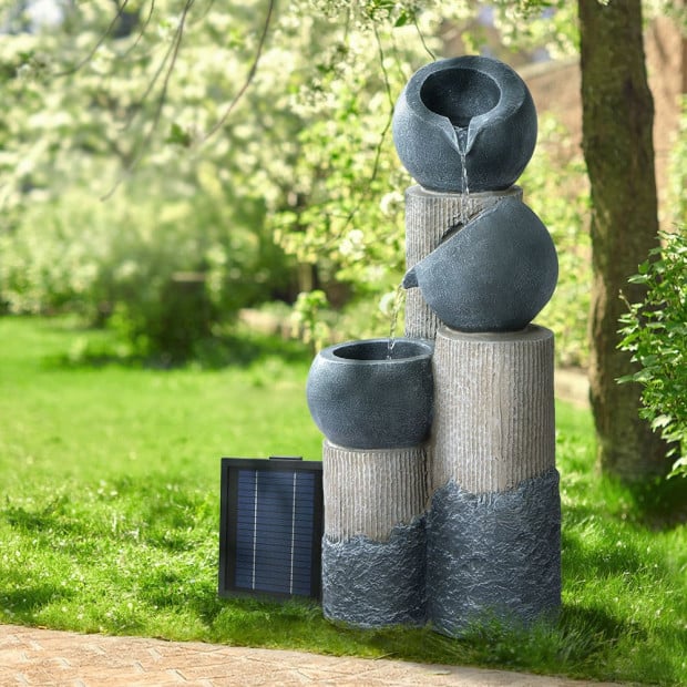 Solar Water Fountain Features Outdoor 3 Tiered Led Lights Bird Bath Image 8
