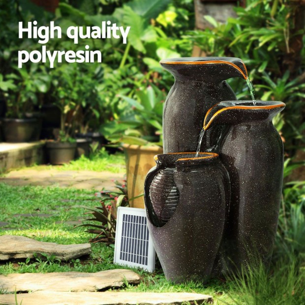 Water Fountain Features Solar Led Lights Outdoor Cascading 3 Tiered Image 4