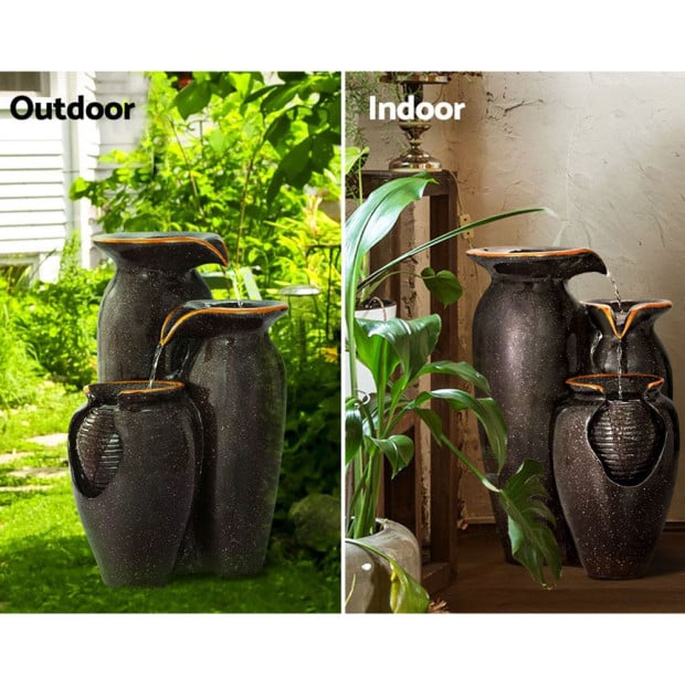 Water Fountain Features Solar Led Lights Outdoor Cascading 3 Tiered Image 5