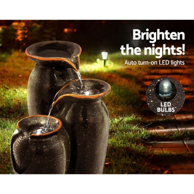 Water Fountain Features Solar Led Lights Outdoor Cascading 3 Tiered Image 6