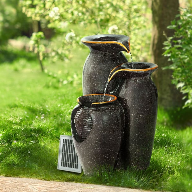 Water Fountain Features Solar Led Lights Outdoor Cascading 3 Tiered Image 8