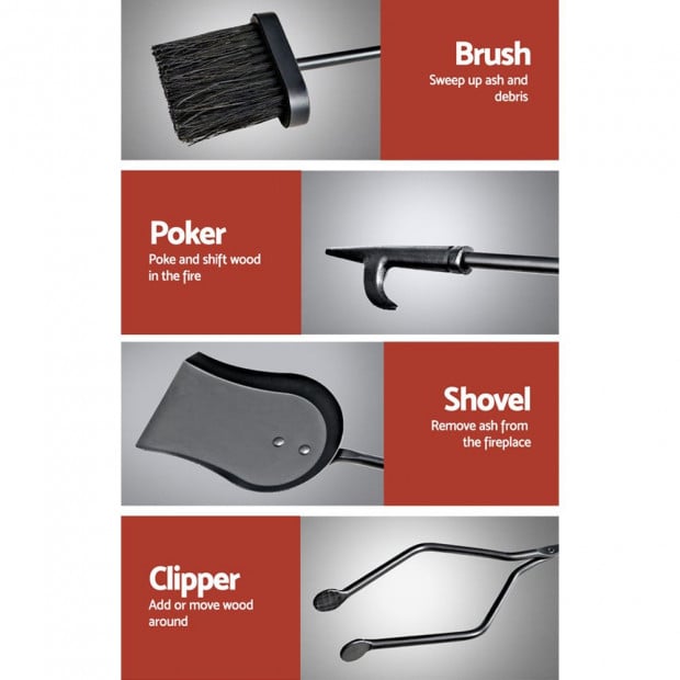Fireplace Tool Set Fire Place Tools Poker Brush Shovel Stand Tongs Image 4