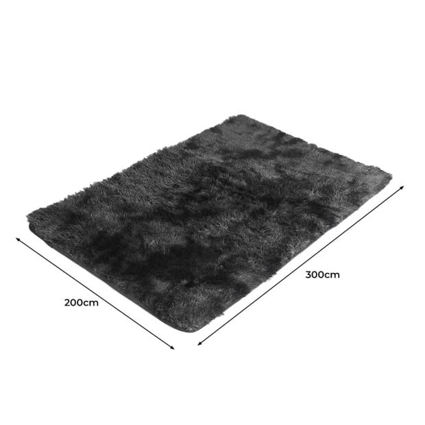 Floor Rug Shaggy Soft Large Carpet Area Tie-dyed 200x300cm Black Image 3