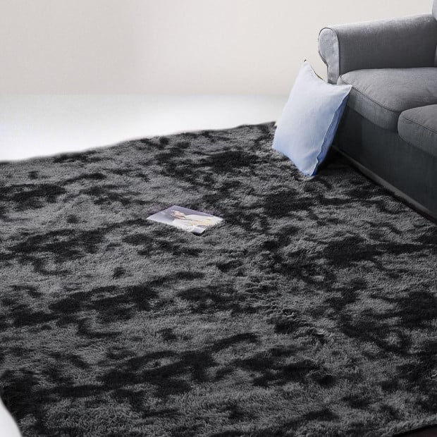 Floor Rug Shaggy Soft Large Carpet Area Tie-dyed 200x300cm Black Image 7
