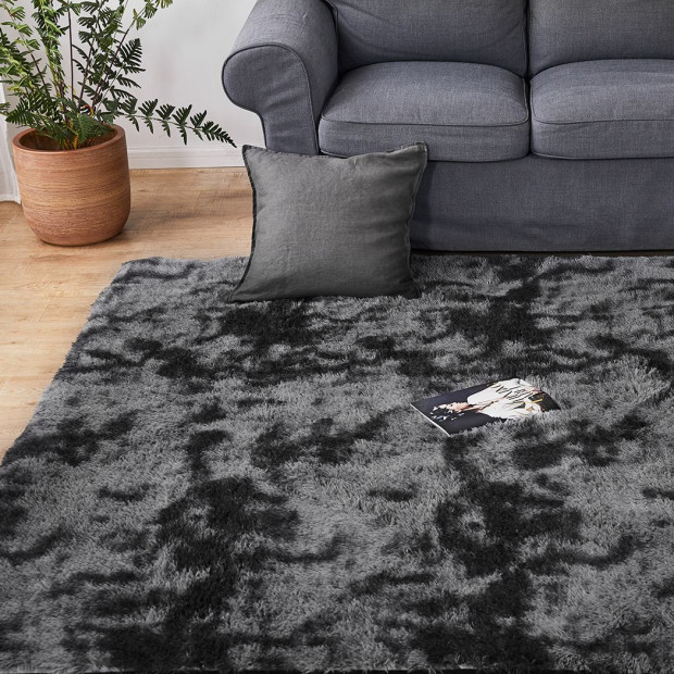 Floor Rug Shaggy Soft Large Carpet Area Tie-dyed 200x300cm Black Image 8