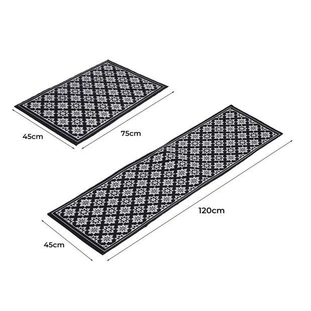 2x Kitchen Mat Floor Rugs Carpet Non-Slip Mat 45x120cm /45x75cm Black Image 3