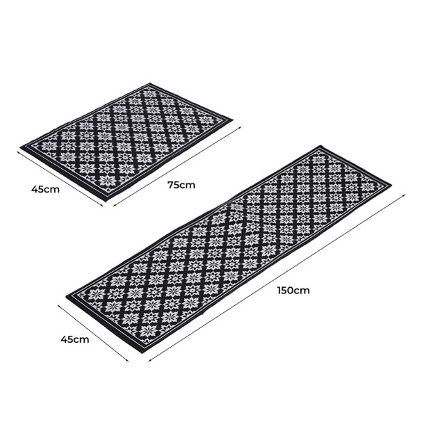 2x Kitchen Mat Rugs Area Carpet Non-Slip Mat 45x150cm/45x75cm Black Image 3
