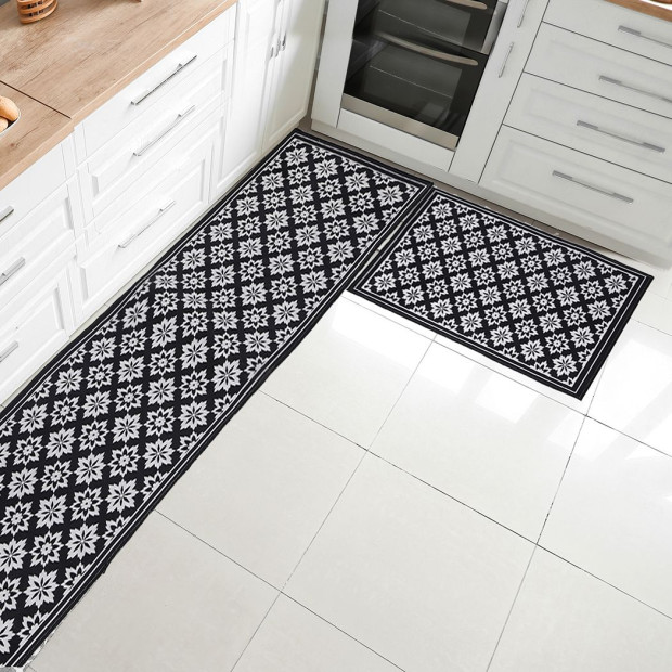 2x Kitchen Mat Rugs Area Carpet Non-Slip Mat 45x150cm/45x75cm Black Image 7