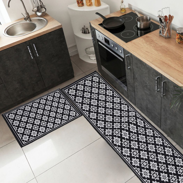 2x Kitchen Mat Rugs Area Carpet Non-Slip Mat 45x150cm/45x75cm Black Image 8