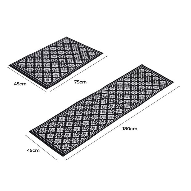2x Kitchen Mat Floor Rugs Carpet Non-Slip Mat 45x180cm /45x75cm Black Image 3