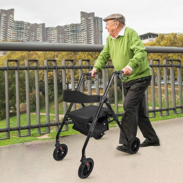 Orthonica Foldable Steel Mobility Rollator Walker - Black Image 11