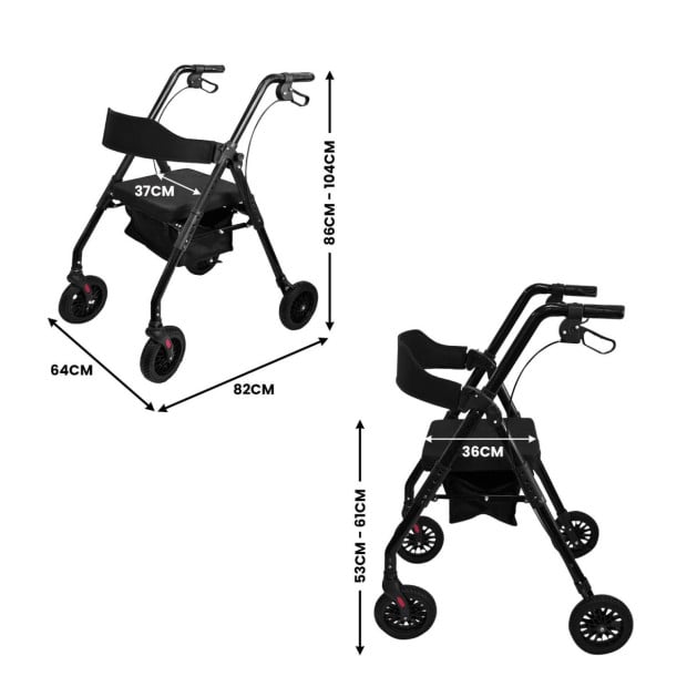Orthonica Foldable Steel Mobility Rollator Walker - Black Image 4