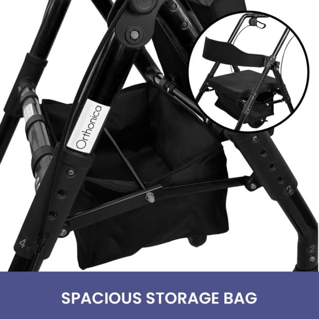 Orthonica Foldable Steel Mobility Rollator Walker - Black Image 9