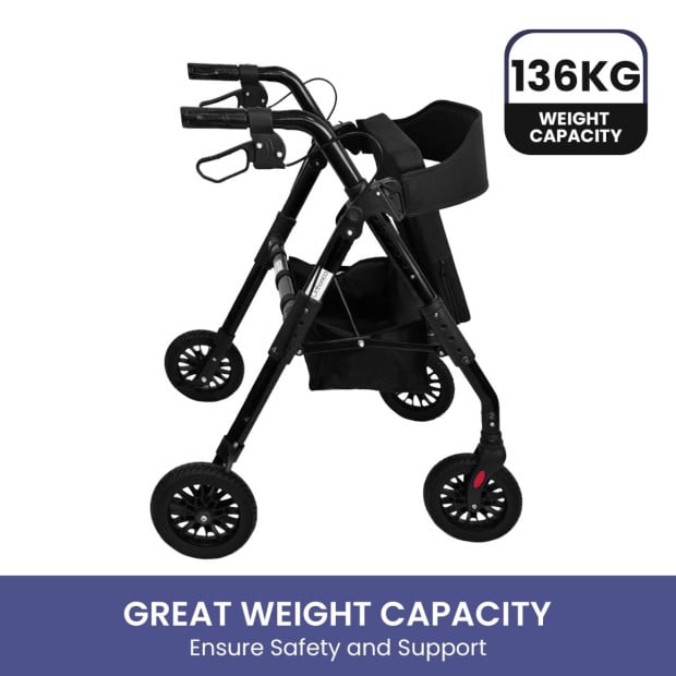 Orthonica Foldable Steel Mobility Rollator Walker - Black Image 10