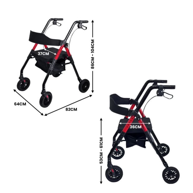 Orthonica Foldable Steel Mobility Rollator Walker - Red Image 4