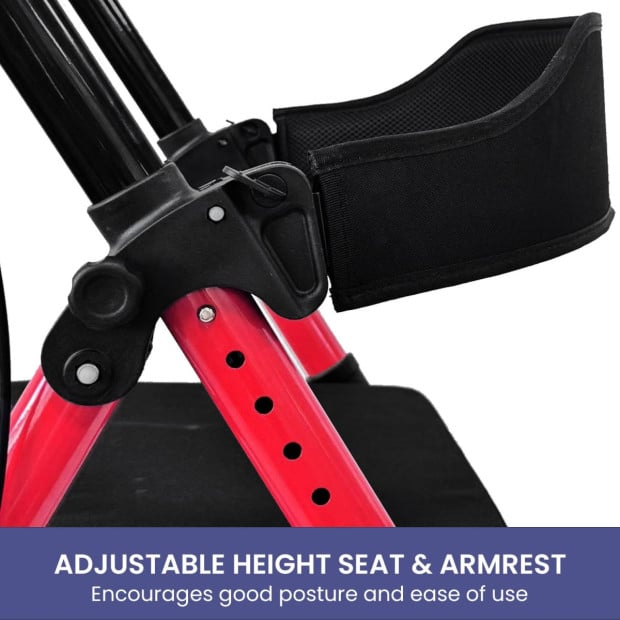 Orthonica Foldable Steel Mobility Rollator Walker - Red Image 8
