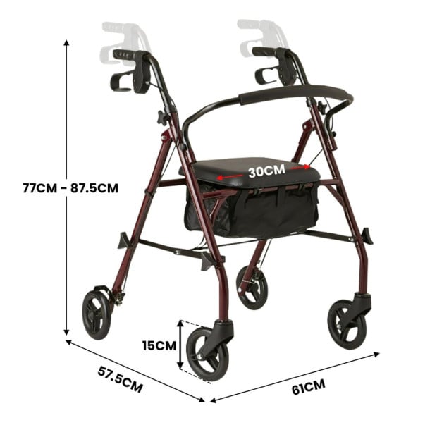 Orthonica Foldable Steel Frame Rollator 4-Wheel Walker Image 3