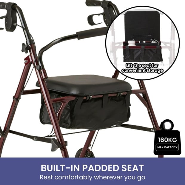 Orthonica Foldable Steel Frame Rollator 4-Wheel Walker Image 6