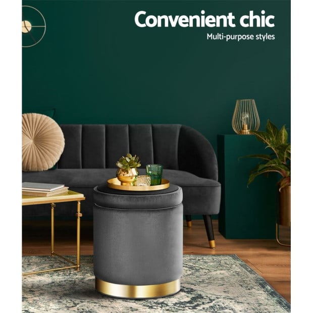 Round Velvet Ottoman Foot Stool with Storage Pouffe Padded Seat Image 7