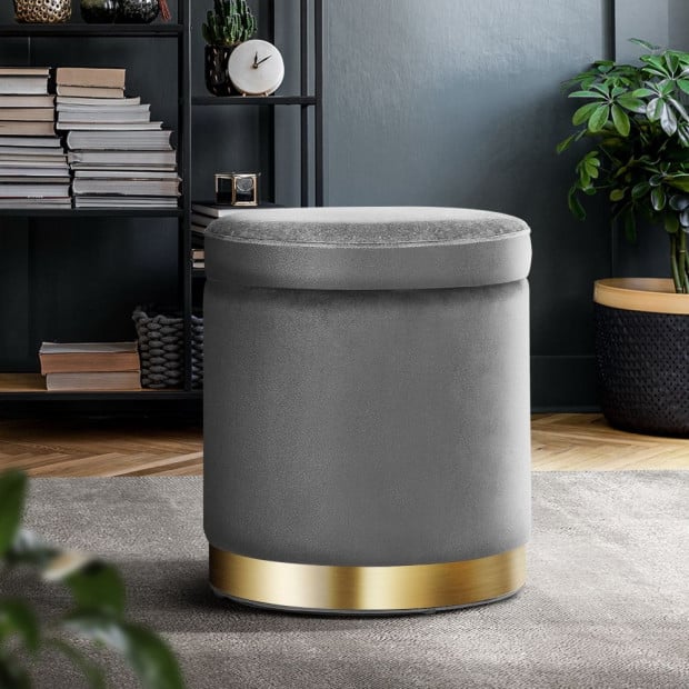 Round Velvet Ottoman Foot Stool with Storage Pouffe Padded Seat Image 8